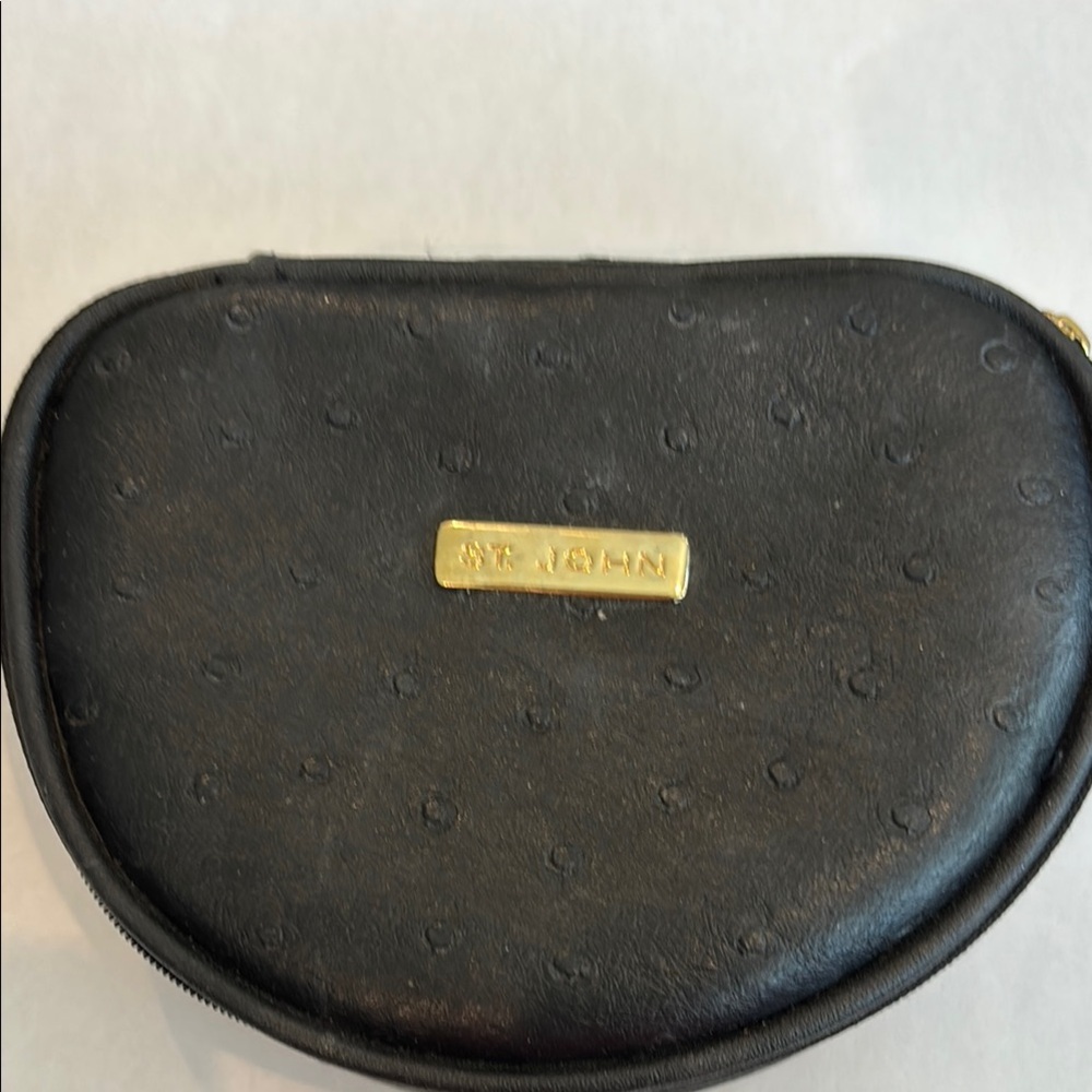 St. John Black Leather Jewelry Pouch with Gold Accent